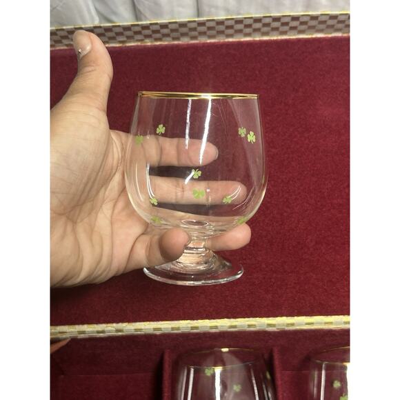 Vtg Hand-Blown Crystal Irish Whiskey Snifters Set of 6 Shamrock 3 Leaf Ireland - Picture 2 of 11